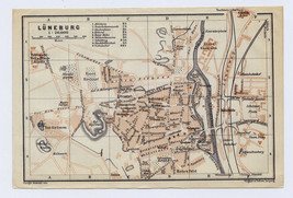 1909 ORIGINAL ANTIQUE MAP OF THE CITY OF LUNEBURG LÜNEBURG LOWER SAXONY ... - $22.47