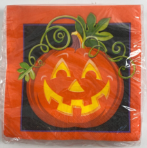 Vintage Design Ware Holiday Halloween Jack O Lantern Pumpkin 24 Paper Napkins - £10.09 GBP