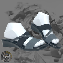Italian Shoemakers Womens Black Gray Strap Slip On Open Toe Wedge Sandal... - £25.57 GBP
