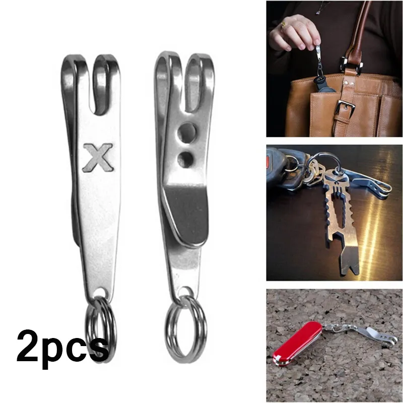2 Pcs Outdoor Mini Pocket Clip Buckle Small Hi Clip Hook Stainless Steel Carry P - £82.65 GBP