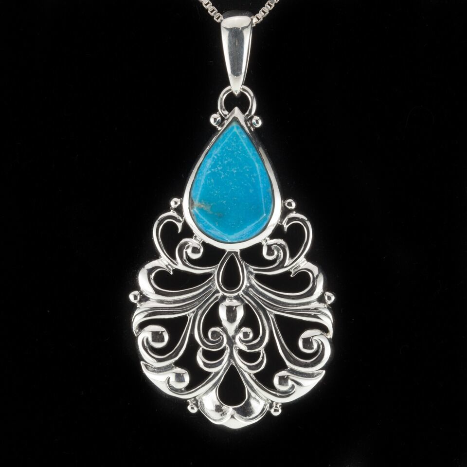 Amazing Turquoise Sterling Silver Pendant 64 mm Long - $123.75