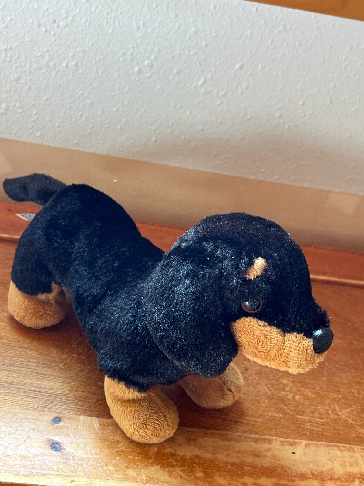 Small Aurora Black & Tan Plush Weiner Dog Dachshund Puppy Dog Stuffed Animal – - $11.29