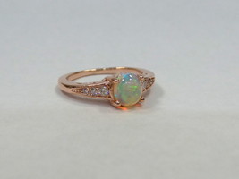 Opal And Diamond Ring 14 K Rose Gold Natural Opal Engagement Ring 0.91 Ct - £674.76 GBP
