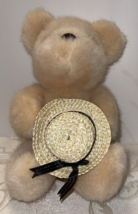 Sugarloaf Plush Stuffed Animal Teddy Bear Beige Straw Hat Kids Toy Collectors - $9.90