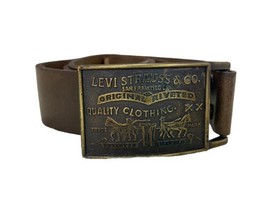 Levi Strauss Belt Buckle Size 42 Belt Brown Leather Cowhide Mens Brass Metal - £59.51 GBP
