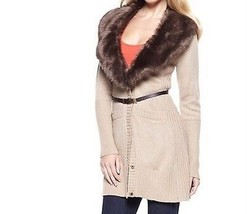 Women&#39;s winter fall spring Sweater Cardigan knit jacket faux fur trim size 1X US - £87.31 GBP