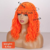 Short Bob Synthetic Wig with Wig Cap, Orange, 14&quot; - £14.80 GBP