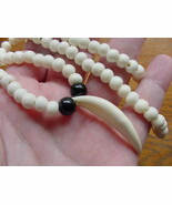 (W-30-J) wild COYOTE Tooth Jewelry white aceh bovine bone + black onyx N... - $33.65