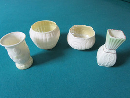 BELLEK LOT 2 BOWLS 2 VASES GREEN STAMP 4PCS [81B] - $63.35