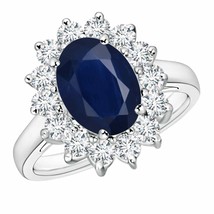 ANGARA Princess Diana Inspired Blue Sapphire Ring with Diamond Halo - £1,605.37 GBP
