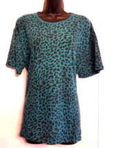 Gitano Knit Top plus size 40 / 20W Cotton T Shirt VTG 1980&#39;s Blue Leopar... - £13.90 GBP