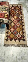 Wool Jute Traditional Kilim Rug, Indian Vintage Runner Carpet Turkish Kilim Rugs - £52.21 GBP