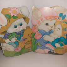 2 Vintage Easter Die Cut Flocked Wall Decor Bunny Rabbit Chick 70s 14&quot; - £9.10 GBP