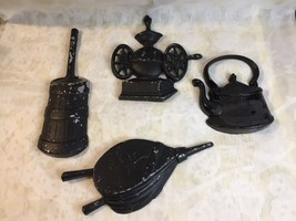 4 Sexton Cast Iron Wall Decorations Tea Pot Butter Churn Coffee Mill and... - $19.55