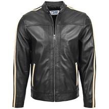 DR151 Men&#39;s Casual Biker Leather Jacket Black - £113.10 GBP