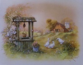 Wishing Well by Andres Orpinas Geese Country Barn Flowers Bucket Art Print 16x20 - £23.73 GBP