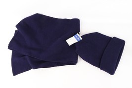 NOS Vintage 90s Streetwear Blank Ribbed Knit Winter Beanie Hat Scarf Set Blue - £35.14 GBP