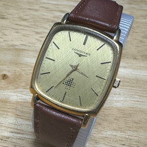 Vintage Longines Swiss Quartz Watch Men Gold Tone Barrel Leather New Bat... - $151.99