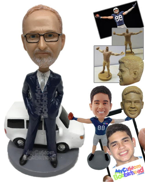 Personalized Bobblehead Dude In Formal Attire With A Cool And Expensive Car - Mo - £139.08 GBP
