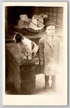 RPPC Child With Pit Bull Terrier Dog Puppy Rocking Horse Toy Photo Postcard S27 - £23.93 GBP