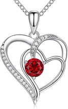 Birthstone Necklace for Women Jewelry 18K White Gold Heart Necklace Sterling Sil - $125.30