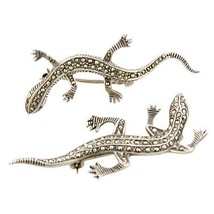 Two (2) Vintage Sterling Silver Marcasite Decorated Lizards, Gecko Brooches - £61.15 GBP