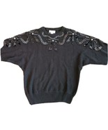 VINTAGE Bonnie Evans Sweater Ramie Cotton Sequins Black Size Large NEW w... - £23.54 GBP