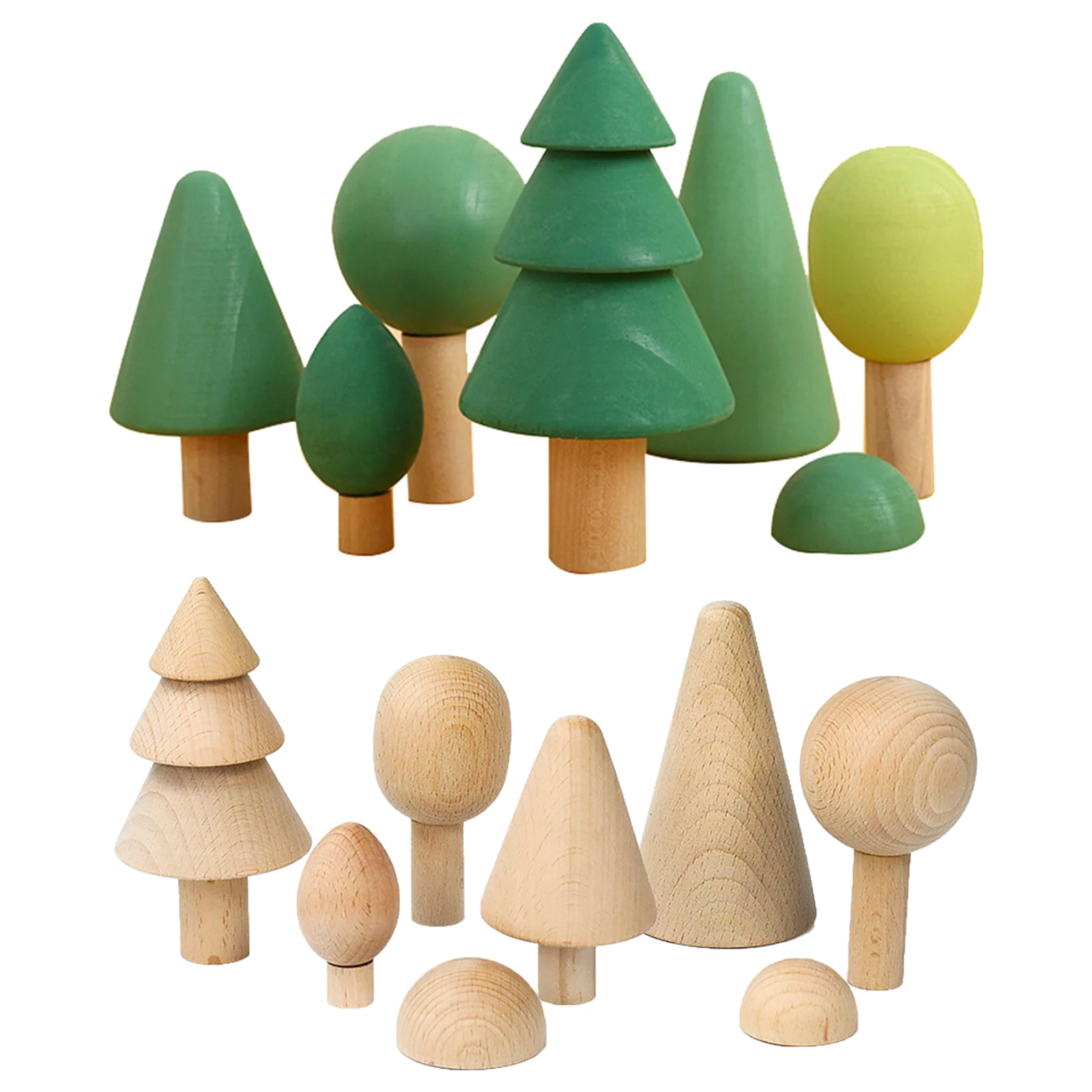 7 PCS Wood Blocks Building Tree Shape Stacker Handcrafted Fun Toy Home Decor - £25.91 GBP+