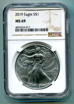 2019 AMERICAN SILVER EAGLE NGC MS69 NEW BROWN LABEL AS SHOWN PREMIUM QUA... - £42.27 GBP