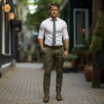 Pauri &amp; Casati Men Olive Chino Cotton Cuffed Slacks Pants Size 56/US38 - $94.05
