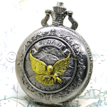 Pocket Watch Silver Color for Men DAD Father Eagle Arabic Numbers Fob Ch... - £15.57 GBP