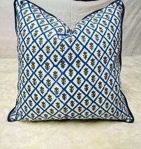 Blue Green Block Print Pipping Pillow Covers 18x18 Inch Set of 2, Vintag... - $642.99 MXN