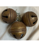 3 Vintage Large 2.5” Brass Plated Round Christmas Jingle Bells with Hoop - £16.79 GBP