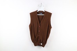 Deadstock Vtg 60s Streetwear Womens Large Knit Cardigan Sweater Vest Brown USA - £54.46 GBP