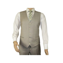 Men Suit BERLUSCONI Turkey 100% Italian Wool Super 180's 3pc Vested #Ber13 Beige image 8