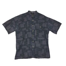 Vintage 90s BATIK BAY Men&#39;s L Hawaiian Geometric Print Short Sleeve Butt... - £19.02 GBP