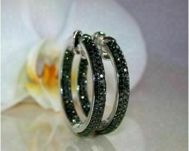 1.50 Ct Round Cut Black Diamond Cluster Hoop Earrings Solid 14K White Gold Over - $98.99