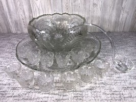 Vintage L.E. Smith PINWHEEL STARS PUNCH BOWL, UNDERPLATE 12 Cups HandBlo... - $272.25