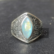 Natural Rainbow Moonstone Ring 925 Sterling Silver Statement Ring Womens Ring - £55.94 GBP