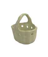 Small Porcelain Basket Planter, Mint Green, Ribbed w/Portholes, Offset H... - $20.03 CAD