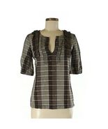 Eliot Brown Plaid Print 3/4 Sleeve Blouse size XS ruffle details sparkles - $33.54 CAD