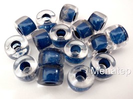 25 5 x 9 mm Czech Glass Roller Beads: Crystal - Navy Blue Lined - £2.04 GBP