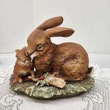 Vtg Homco Masterpiece Porcelain Mother Or Daddy &amp; Baby Bunny Rabbit 5.5&quot; Tall - £14.39 GBP