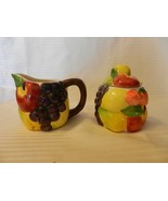 Ceramic Sugar Bowl &amp; Creamer with Embossed Apples, Grapes, Fruit - $33.25