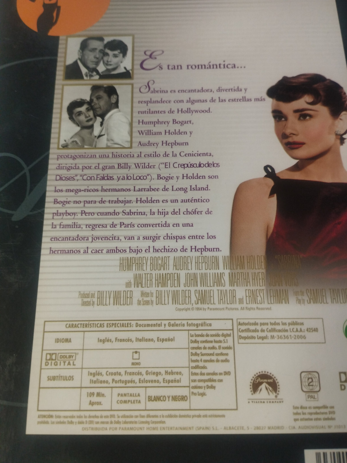 Sabrina Audrey Hepburn Humphrey Bogart - DVD Libro Spagnolo Inglese Regione 2 Item image 3
