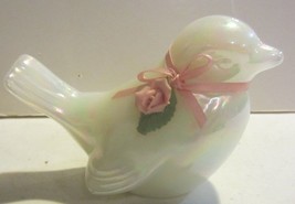 Fenton White Iridescent Opalescent Song Bird Art Glass Pink Rose  - £20.71 GBP
