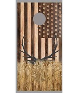 Buck Deer Field Wood American Flag Corn Hole Board Decal Wrap - $19.99+