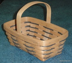 Rectangle Longaberger Basket 1992 Signed Stationary Wood Handle Collectible Gift - $19.39