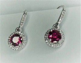 3 Ct Round Lab Created Pink Sapphire Drop/Dangle Earrings 14k White Gold Plated - £87.31 GBP