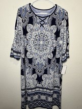 Sandra Darren Coastal Blue Navy Geometric Print Midi Dress Size 2XL - $29.69